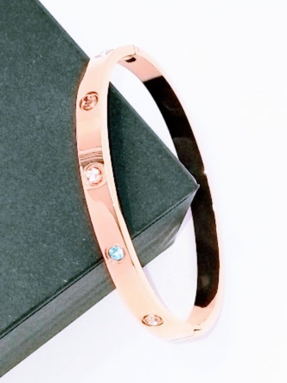 18k Gold Plated Rose Gold Bangle with Colorful Cubic Zirconia 316l Steel